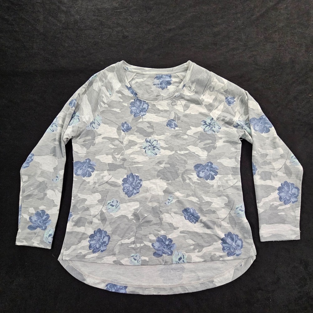 RBX Gray Floral Print Short‎ Sleeve Polyester Rayon T-Shirt Women's L